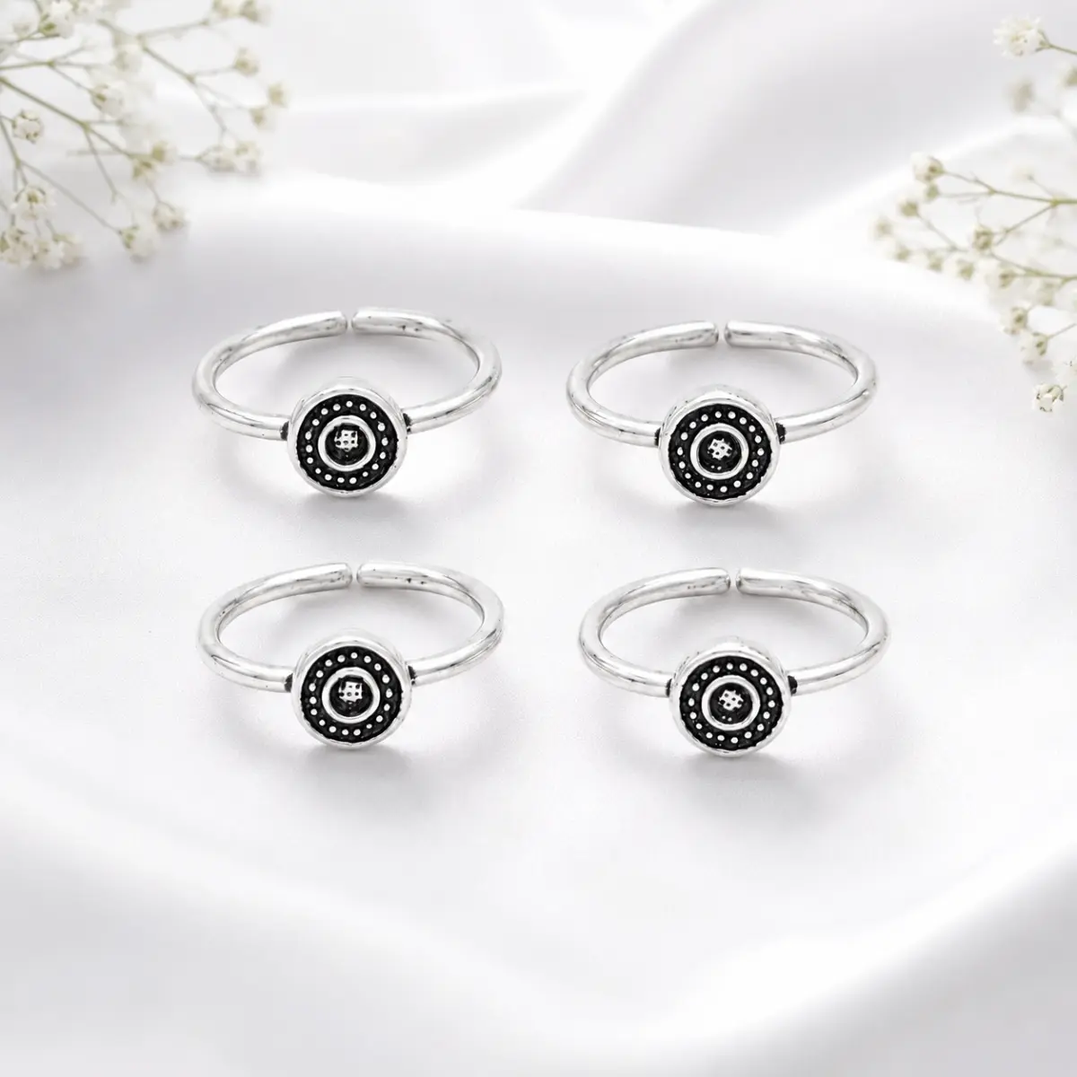 925 Sterling Silver Toe Ring Pair Of 2 Circular Pattern Design For Women